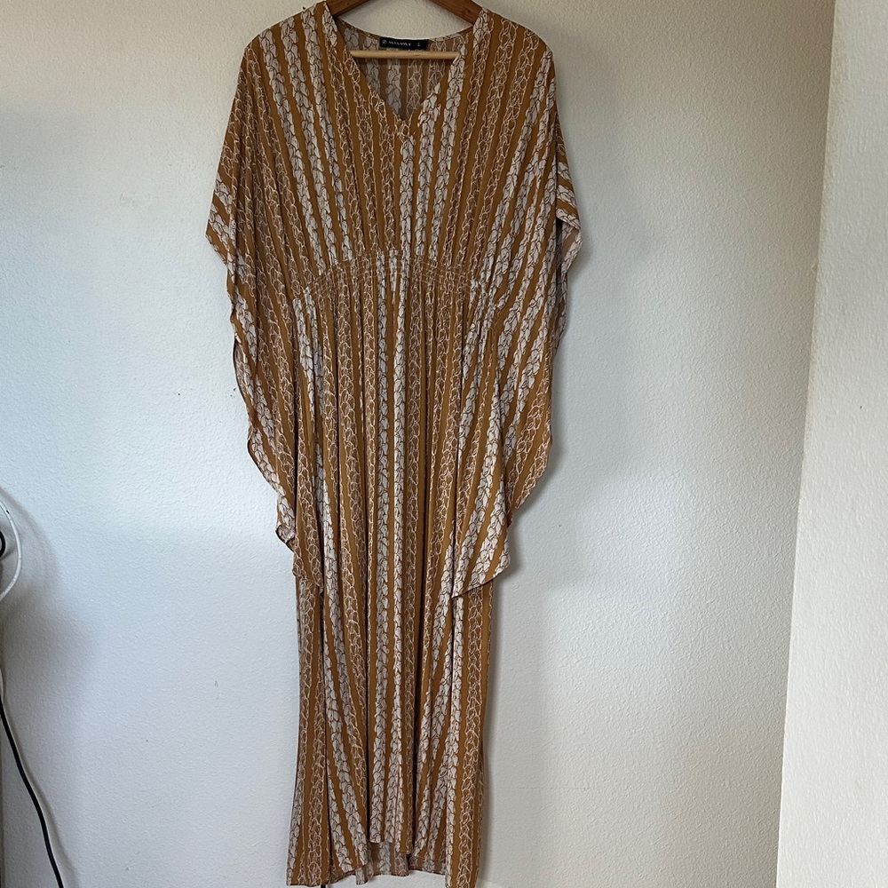 Manaola Striped Caftan Maxi Dress in Mustard and White